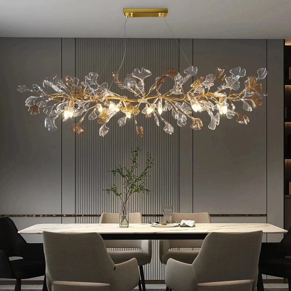 Imagem -04 - Nordic Round Glass Ginkgo Leaf Crystal Chandelier Arte Luxuosa Lustre para Quarto Sala de Estar Sala de Jantar