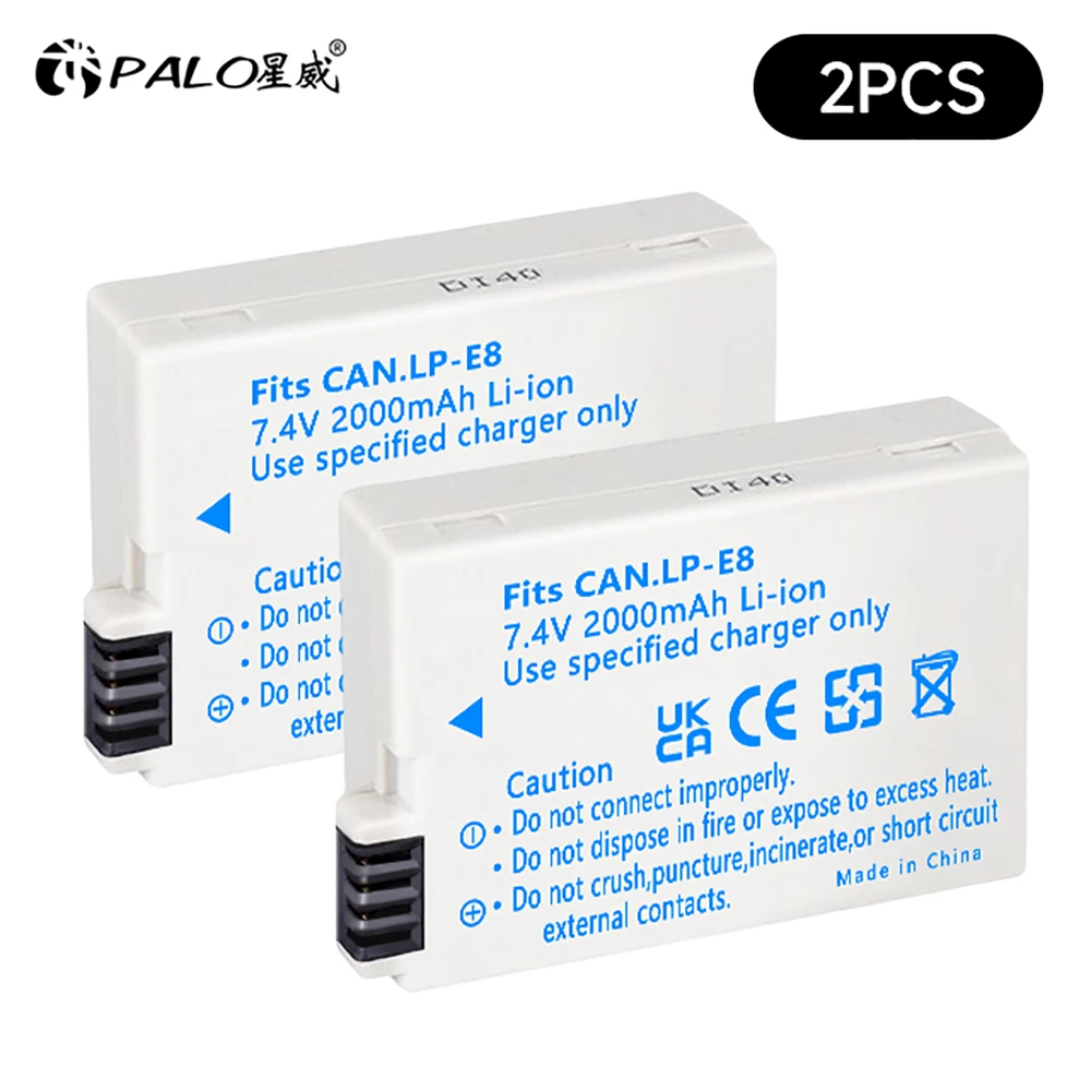 

PALO 2pcs LP-E8 LP E8 LPE8 Battery bateria for Canon EOS Rebel T3i T2i T4i T5i 600D 550D 650D 700D Kiss X5 X4 X6 X7 Camera