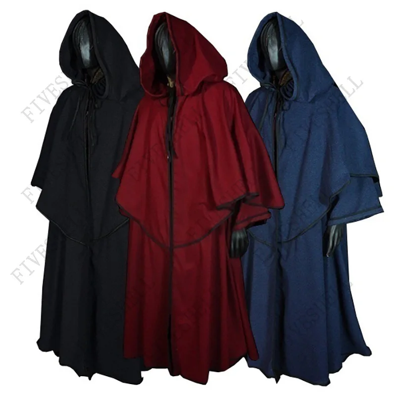 2023 Middeleeuwse Hooded Robe Halloween Volwassen Monnik Mantel Lange Mouwen Wizard Gids Mantel Cosplay Kleding Stadium Drama Kostuum