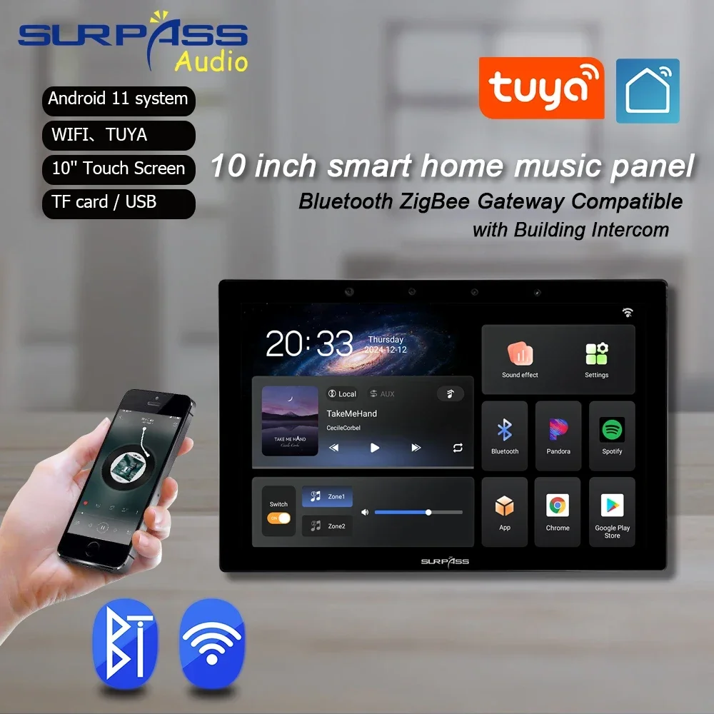 Tuya ZIGBEE WiFi Smart Home Bluetooth Amplifier Control Panel Max 10 inch 2 Zone Touch Screen Smart Home Control with RS485 Port
