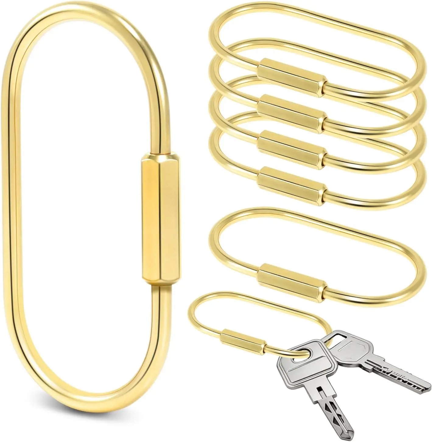 4 Pack Brass Keychain Gold Carabiner Clip with Secure Locking Screw Carabiners Key Holder Keychains Key Ring, Kawaii Lanyard