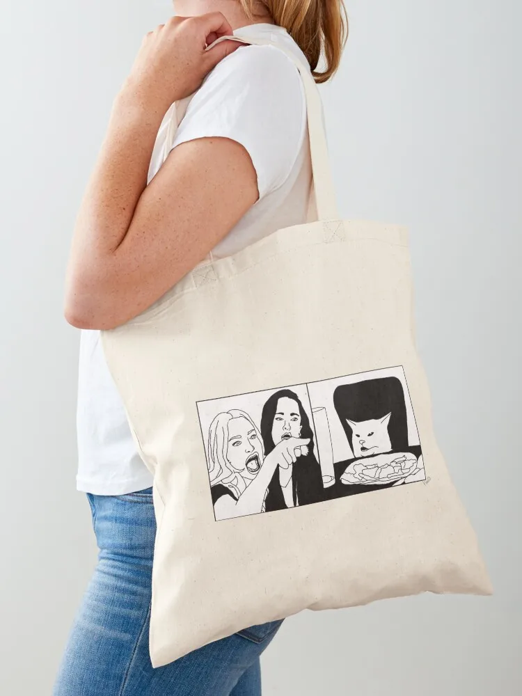 

Woman yelling at cat meme line art Tote Bag Canvas stote bag shopper bags for women Lady bags cute pouch bag