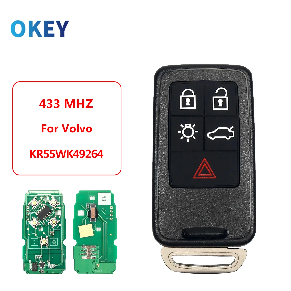 Okey Remote Car Key 433MHZ For VOLVO S60 S80 V40 V60 V70 XC60 XC70 2007-2016 FCCID:KR55WK49264 Smart Key