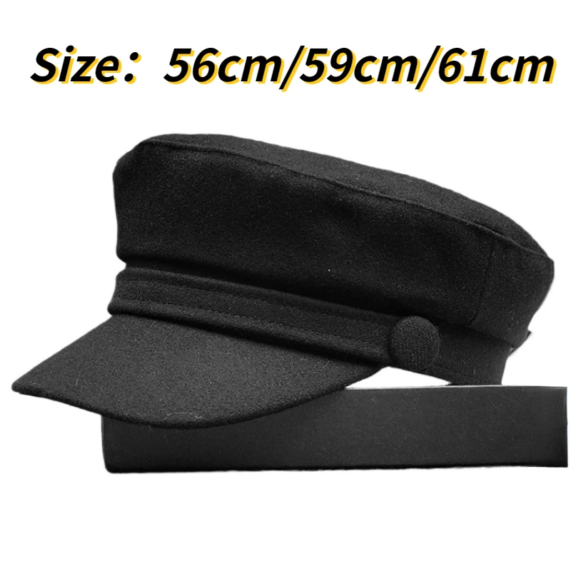 56cm 56-58cm 59cm 61cm Small Head Lady Felt Army Caps Big Bone Men Plus Size Berets Vintage Black Wool Military Hats for Adult