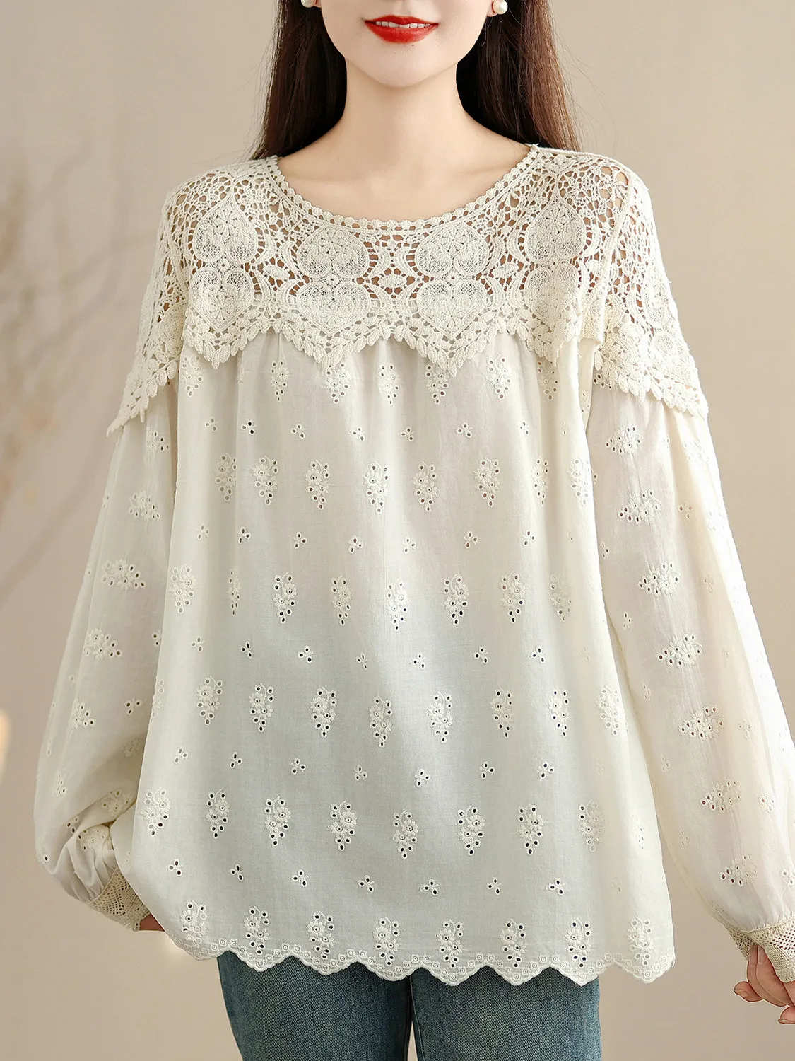 

Casual Loose Fit Long Sleeve round Neck Versatile Base Layer Shirt Women's plus Size Clothing Spring Season Casual Style