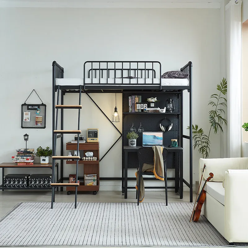 Elevated bed Wrought iron Go to Under table Suspended duplex loft Bed Sheet Upper layer Simple and good-lo