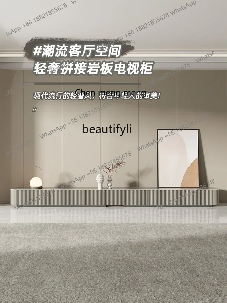32Italian light luxury super long rock slab floor TV cabinet living room household small apartment floor cabinet