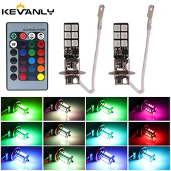 2pcs RGB Colorful H8 h1 LED Fog Light with Remote 5050 h4 Led fog lights H3 H7 LED 9005 Car Front fog Driving Running Light