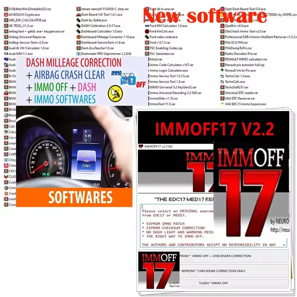 

IMMOFF 17 EDC17 MED Car ECU Program Function Software Tools EEPROM DASH Mileage Correction Airbag Crash Clear IMMO Correction