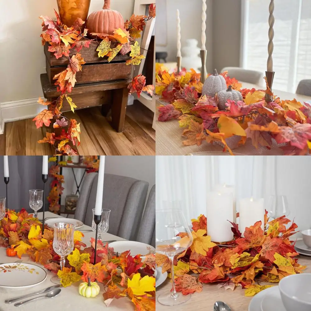 

Artificial Fall Garland with Maple Leaves for Thanksgiving, Home, Wedding, Fireplace, and Christmas Decor