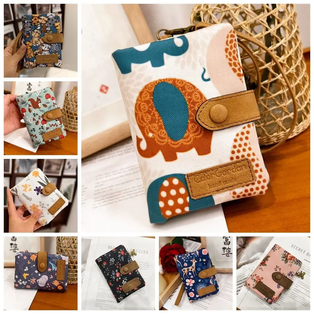Cartera de lona de estilo coreano para mujer, tarjetero con estampado de flores y elefante, tarjetero de cuero PU con animales