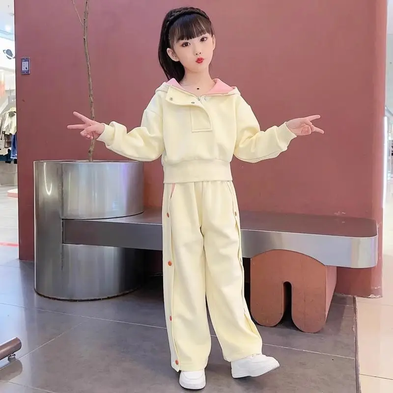 

Комплект толстовок, топ и брюки, комплект из 2 предметов, модная толстовка с капюшоном в корейском стиле для осени и зимы, наряды для девочек, наряд для двух видов одежды