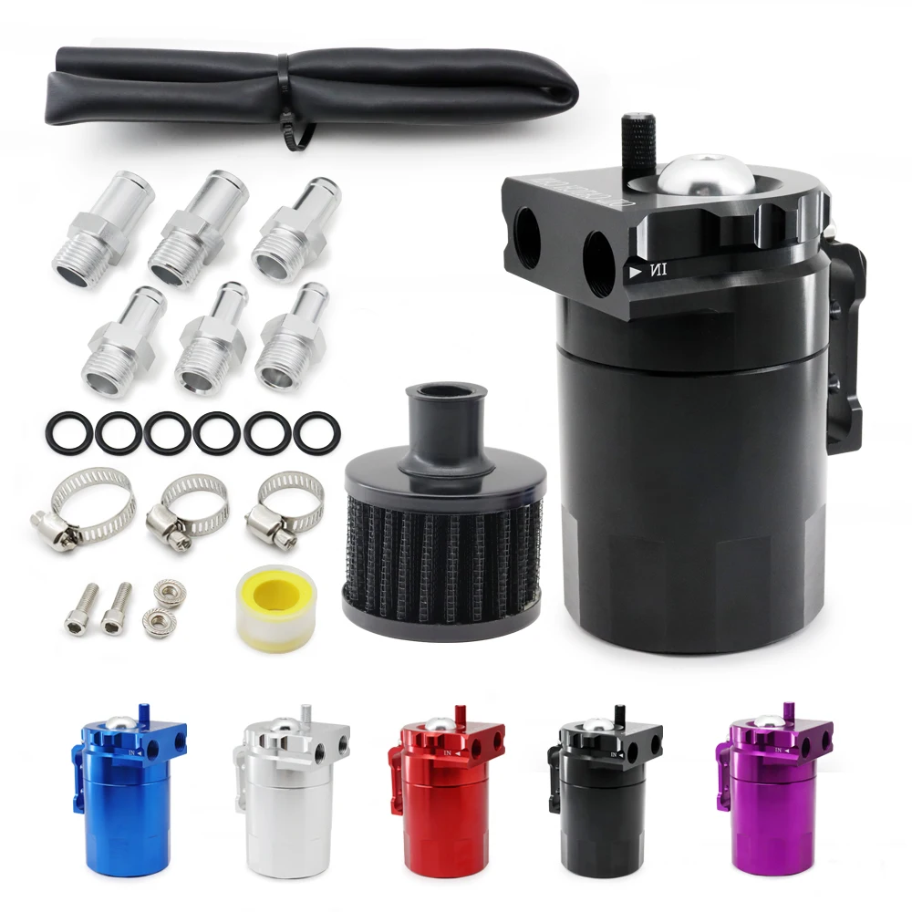Universal verblüffter Aluminium-Ölfang behälter Kraftstoff auffang behälter mit Luftfilter rot schwarz blau silber lila Ölfangdose Kit – Detail 3