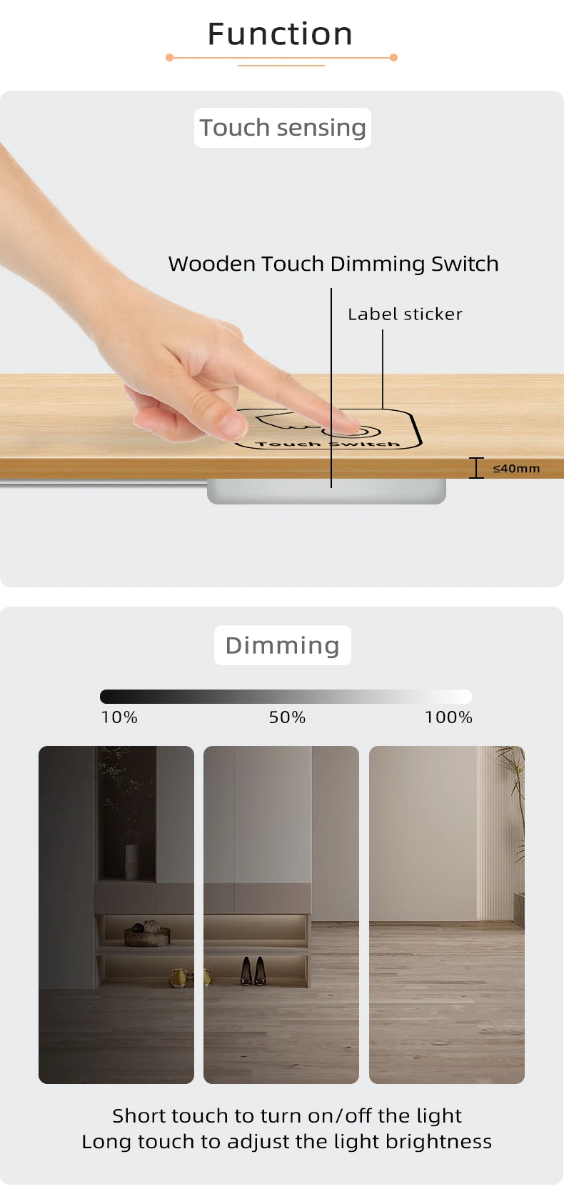 DC5V/12V/24V Verdeckter Touch-Sensor-Dimmer-Schalter 5A 60W für LED-Beleuchtung von Holzmöbeln – Detail 8