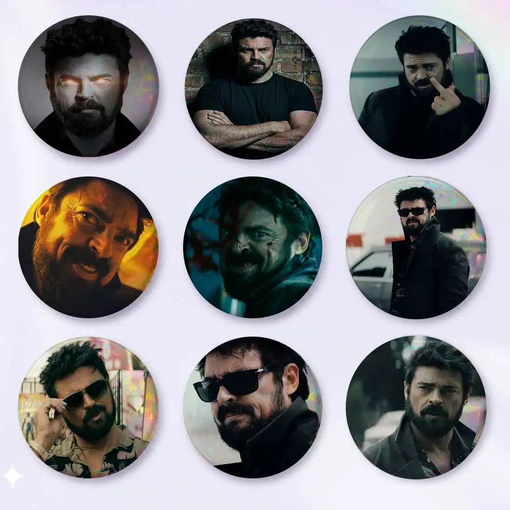 A-b-Billy B-Butcher-es Movie Snap-in Pins Cartoon Character Round Creative Brooches For Backpack Accessories Jewelry Gifts
