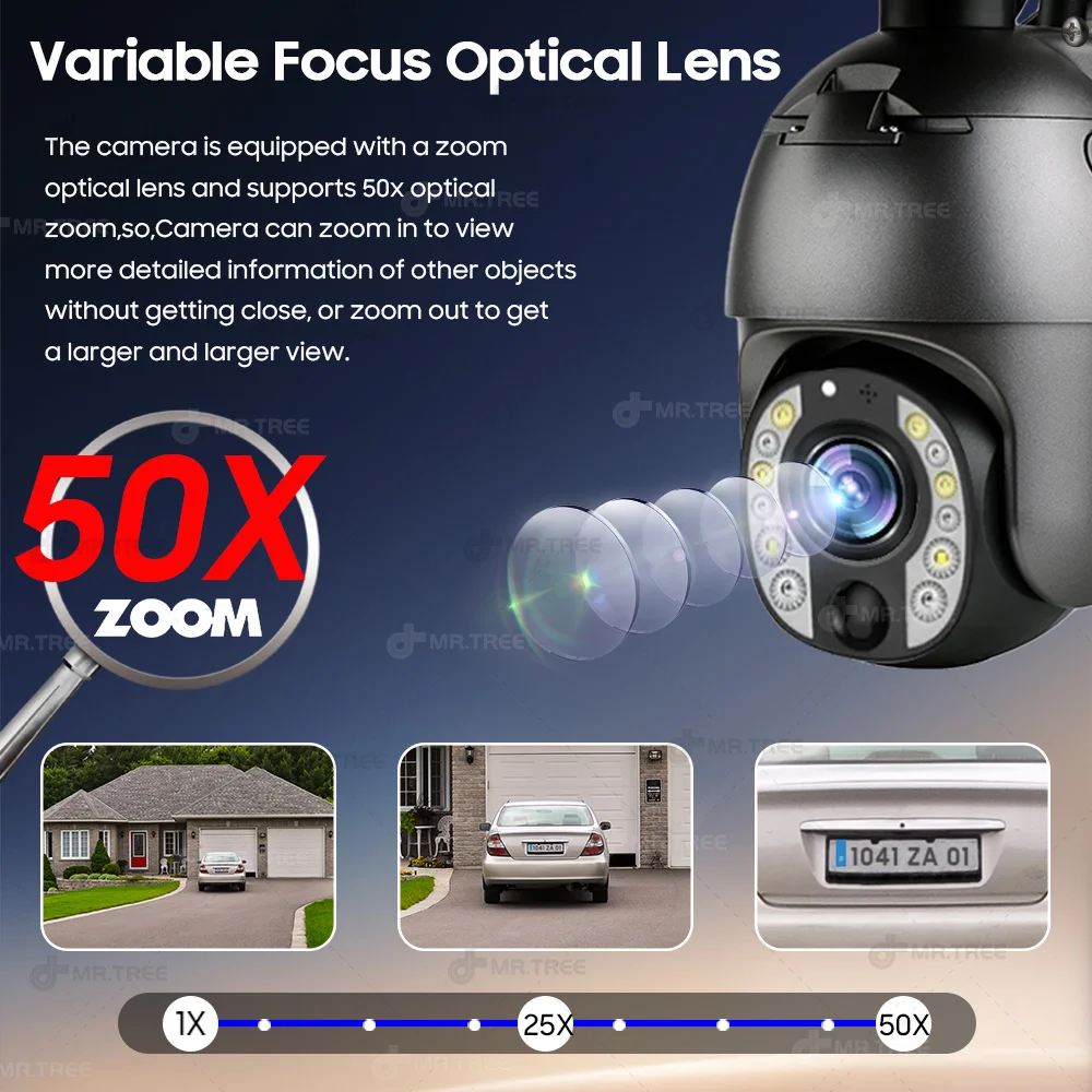 4G SIM 50X Optical Zoom Solar Camera 4K 360 PTZ Outdoor Motion Detection Surveillance Night Vision CCTV Battery Security IP Cam