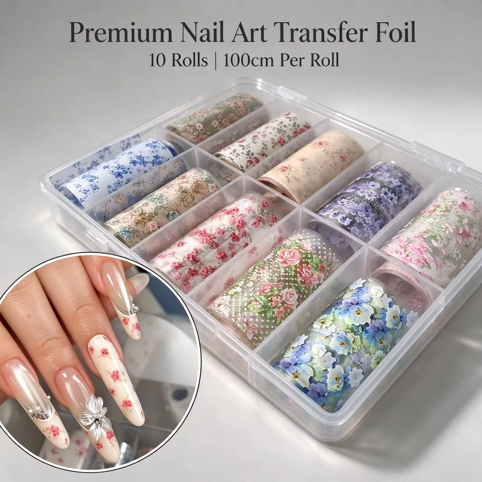50cm Flower Lace Nail Foils Box Set Floral Rose Transfer Paper Wraps Elegant Nail Art Decorations for DIY Manicure