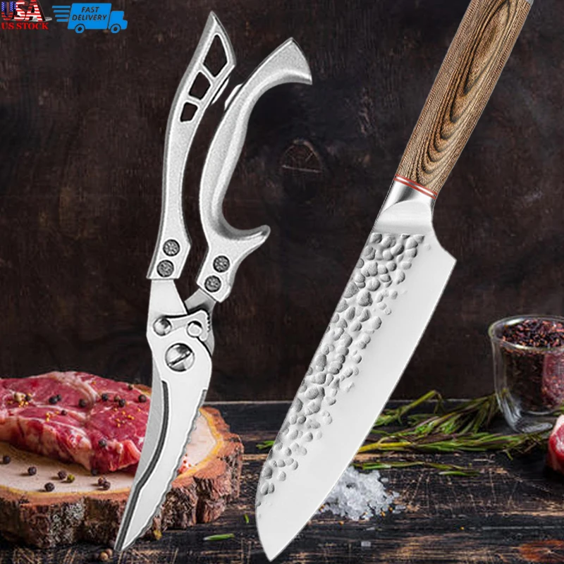 

Stainless Steel Santok Knife Advanced Meat Cutter Kitchen Chicken Bone Fish Bone Scissors Multi-purpose Kitchen Knife