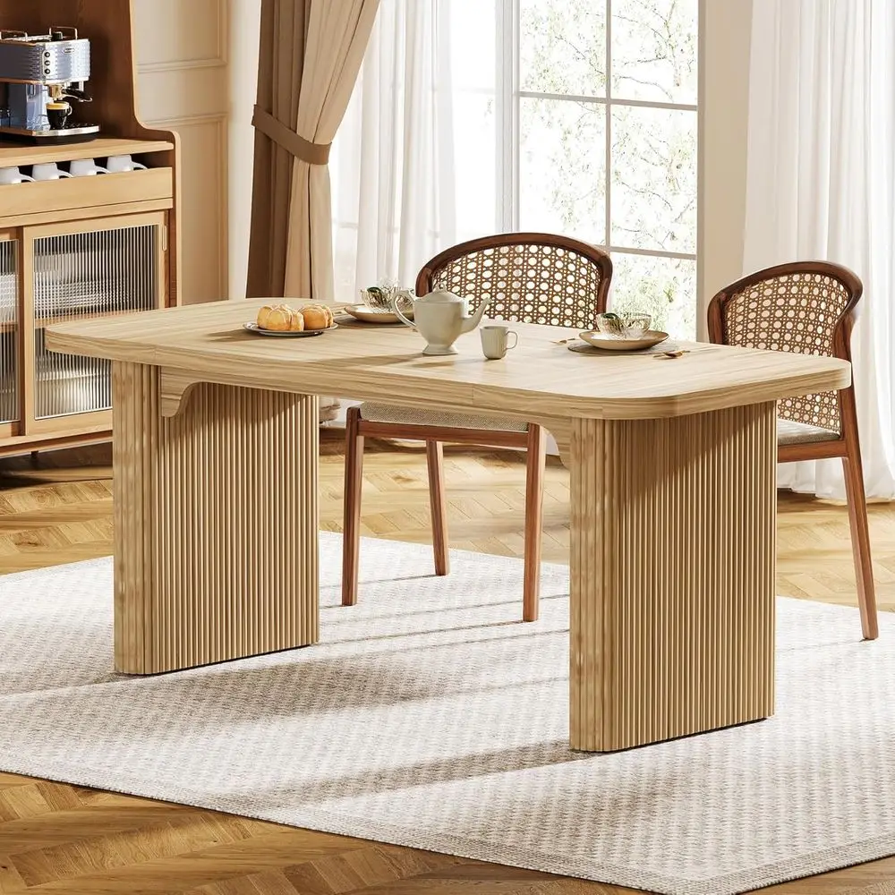 62 Natural Wood 6-Seater Pedestal Dining Table