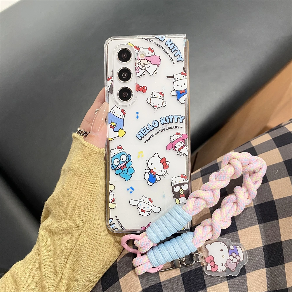 For Samsung Galaxy Z Fold 6 ZFold 5 Fold4 Fold3 Phone Case Hello Kitty Cinnamoroll Melody Acrylic PC Shockproof Back Cover