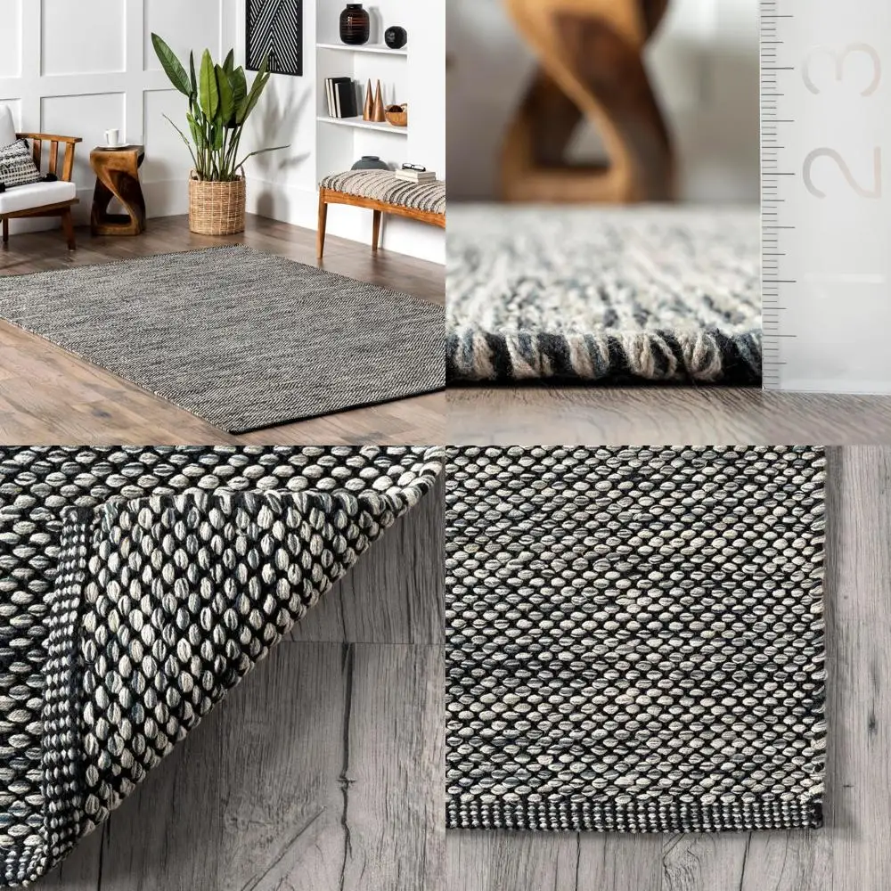 

Cotton Area Rug 8x10 - Rectangle, Handwoven Natural Carpet for Home Living Room, Hallways, and Bedrooms - Grey