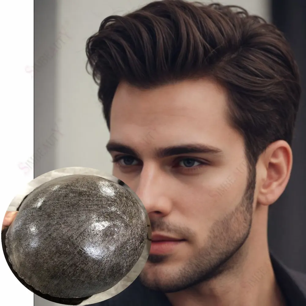 

Необнаружимый мужской силиконовый парик, протез из человеческих волос, супер прочный, 0,1 мм, инъекционная основа для тонкой кожи, натуральные шиньоны для волос