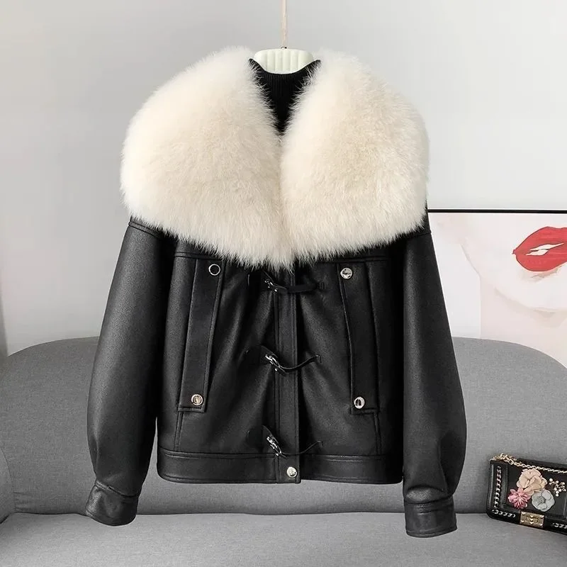 2024New Women Down Jackets Real Fox Fur Collar %50 White Duck Coat Female Short Warm Zipper Parkas Casual Puffer Jacke Wintter