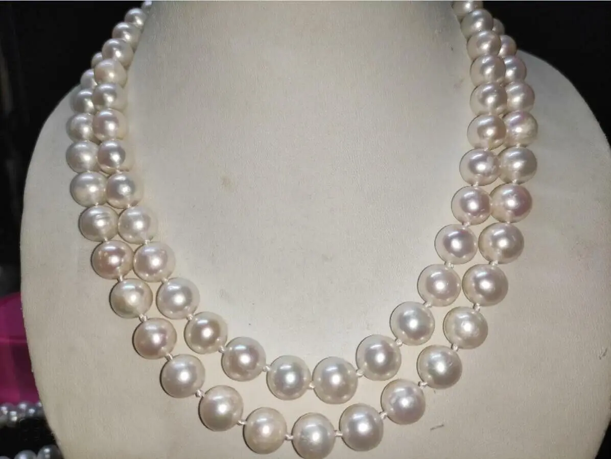 

charming 35"Akoya jewelry natural white 10-11mm pearl Necklace 14K Yellow Gold P