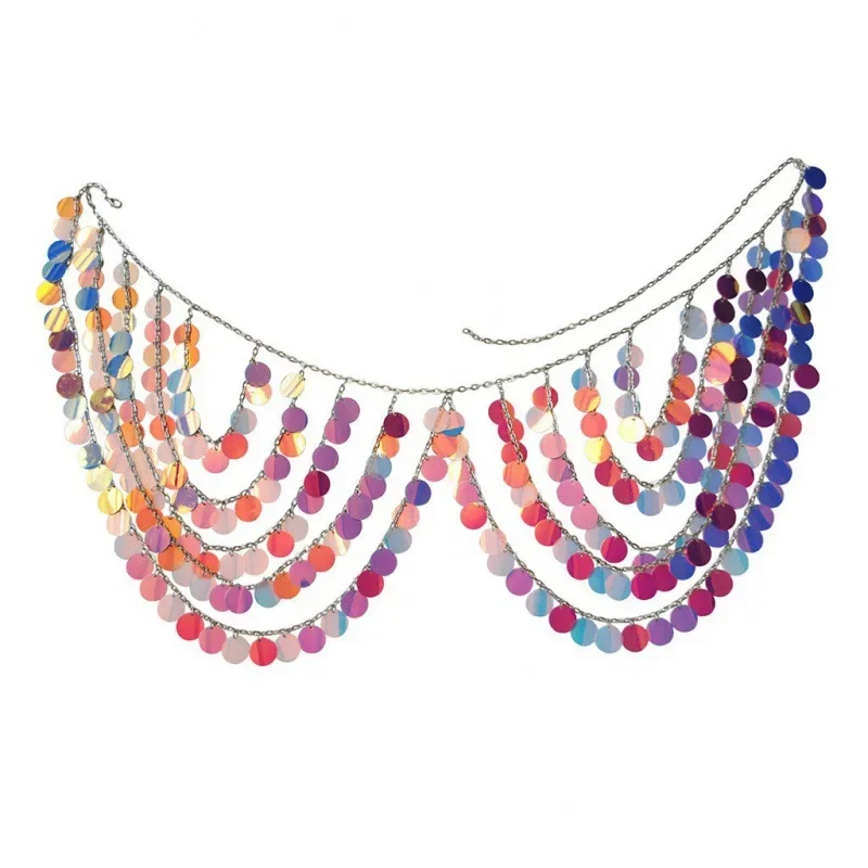 Nightclub Rainbow Sequin Waist Chain Gold Tassel Belly Chain Rave Body Accessories for Women