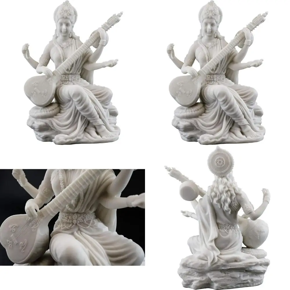 

5,75-дюймовая статуя Сарасава из белого мрамора: индуистская богиня знаний, музыки и искусство