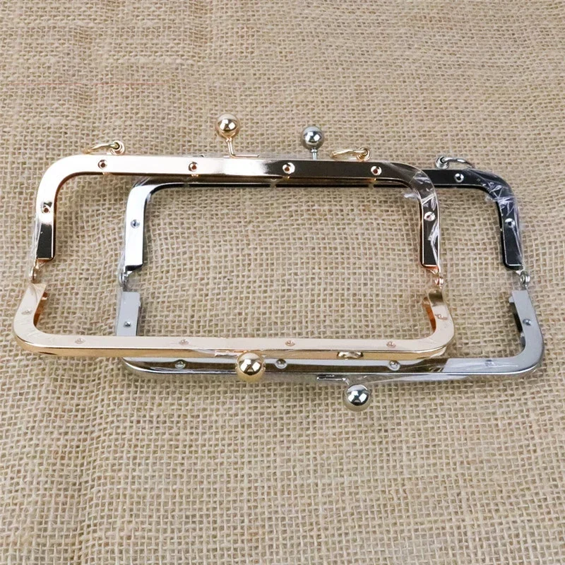 20cm Metal Square Purse Frame Kiss Clasp Bead Head Mouth Gold Handbag Handles DIY Hardware Accessories Sewing Supplies