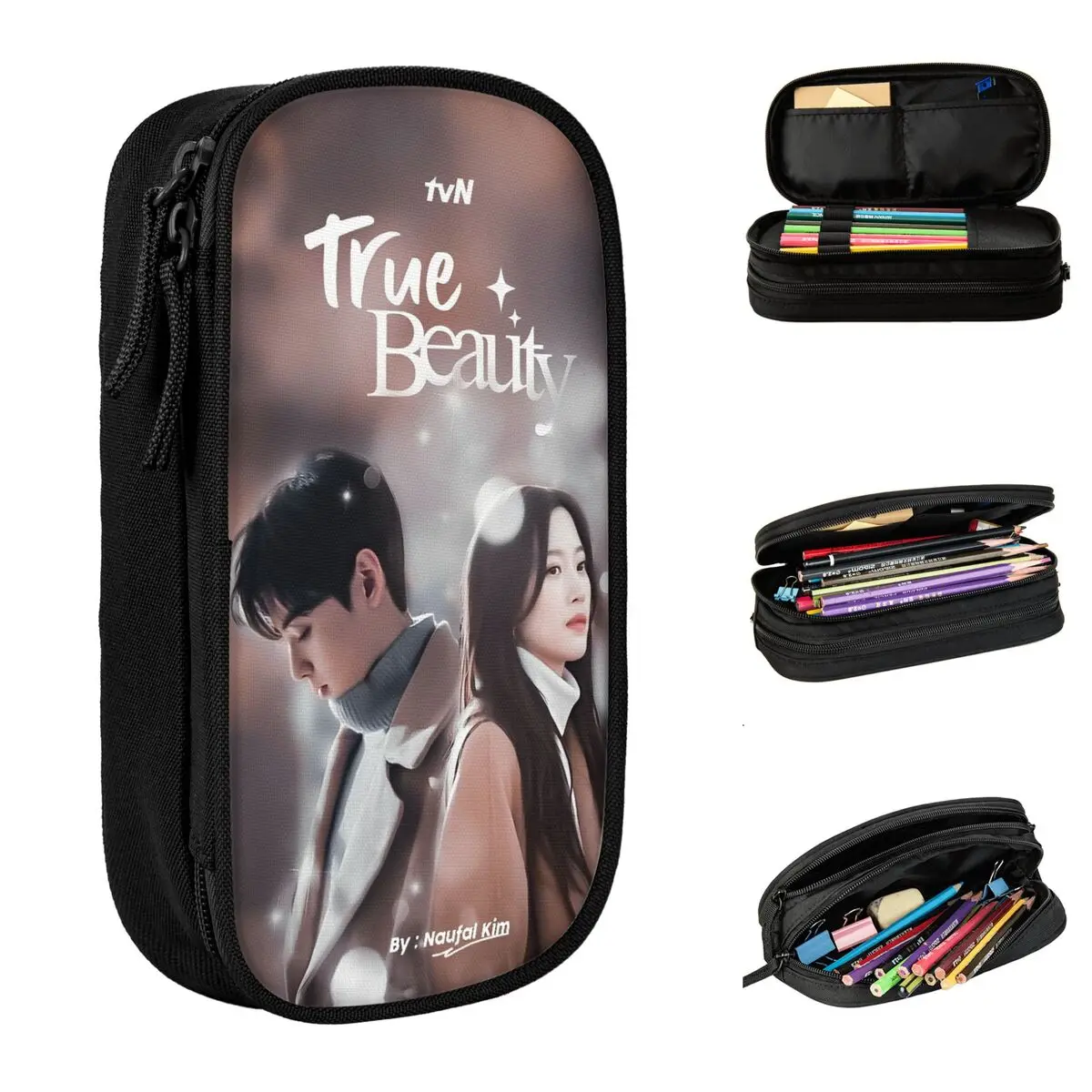 True Beauty Series Hwang In Youp Cha EunWoo Pencil Case Double Layer Child Cute College Pencil Bag Stationery Organizer