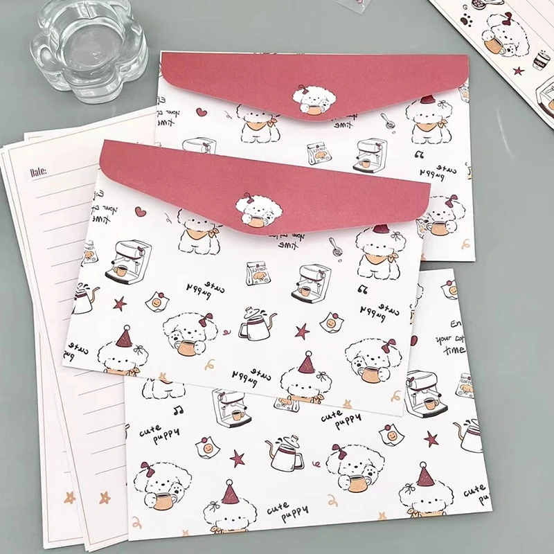 8pcs/set Cartoon Dog Envelope for Letters with Letter Pad DIY Gift Wrap Wedding Party Invitation Card Cover Korean Stationery