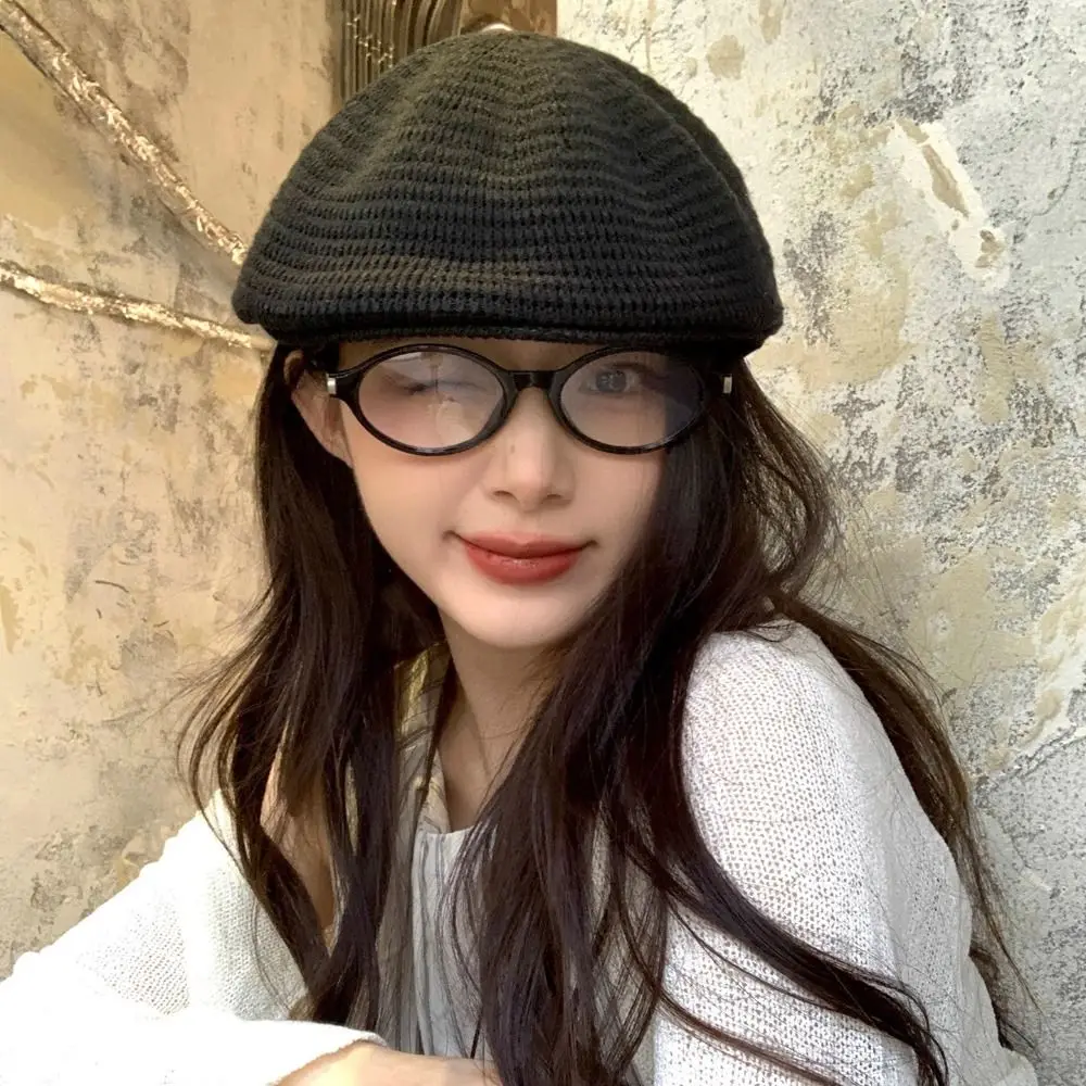 

Cute Breathable Hollowed Out Beret Hat Japanese Style Painter Hat Weave Hat Fashionable Thin Crochet Knitted Cap Summer