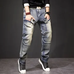 Trousers with Pockets Jeans for Men Cargo Straight Male Cowboy Pants Grunge Y2k 2024 Fashion Trend Denim 90s Streetwear Soft Xs