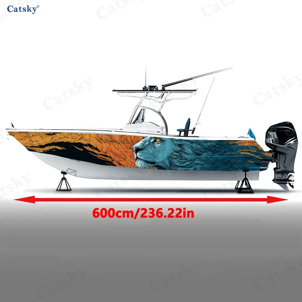 Wild Tribal Style Lion Boat Stickers, PVC Waterproof Durable Vinyl Wrap Decals for Fishing Boats, Durable and Stylish Design