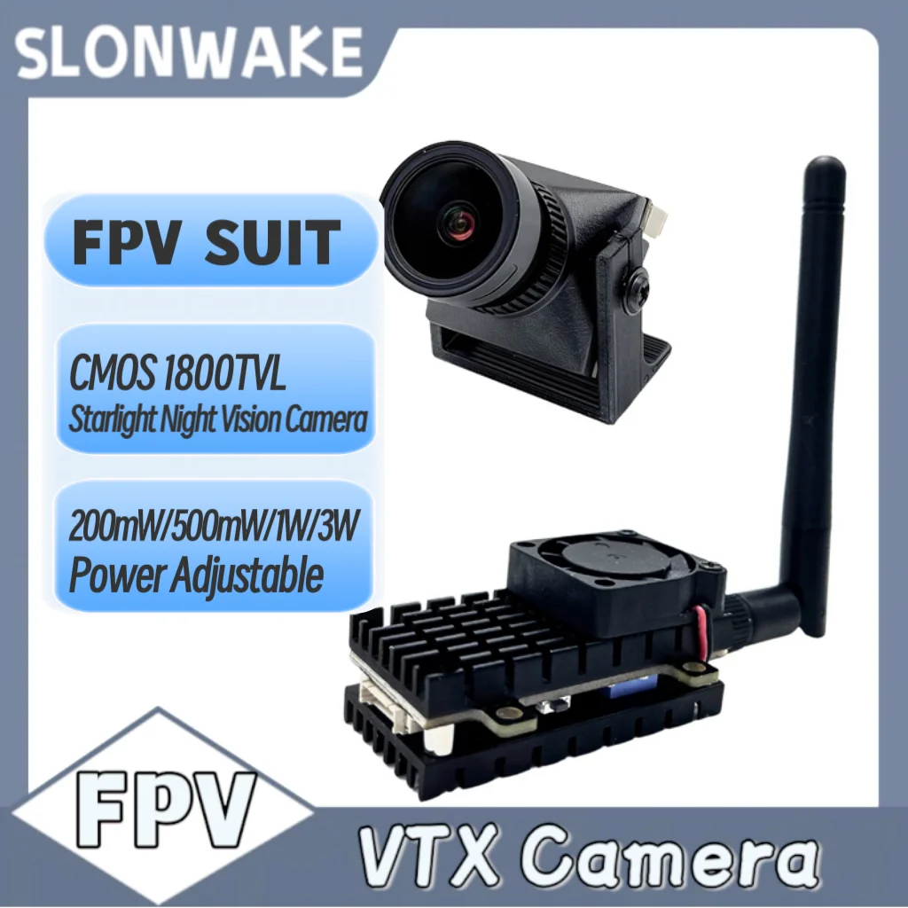 

SLONWAKE 5.8G 3000mW Video VTX Transmitter Power adjustable and CMOS 1800TVL Starlight Night Vision Camera for RC Playing Drone.