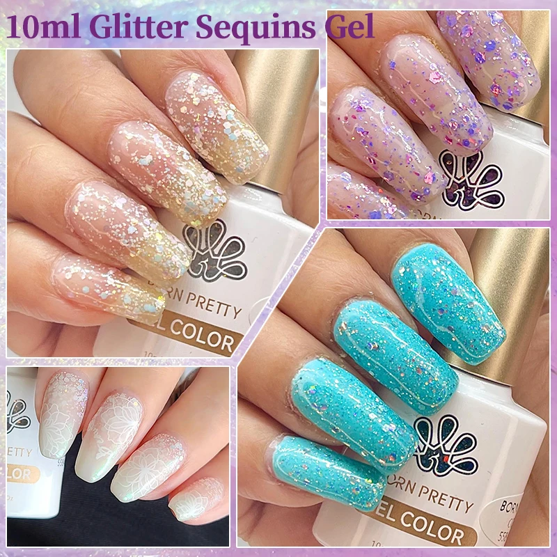 BORN PRETTY 10ml Sparkling Glitter Nail Gel Polish Flakies Xmas Color Varnis Semi Permanent Nail Gel Long Lasting For Manicure