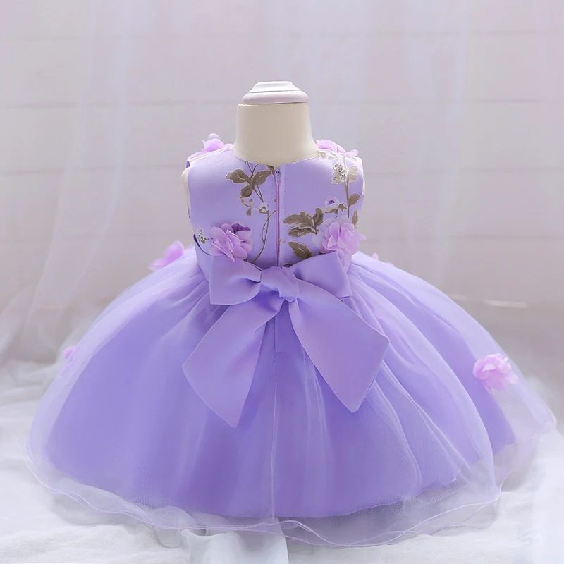 Baby Flower Girls 1st Birthday Party Dresses for Wedding Toddler Bow Tulle Evening Girls Princess Dress Christmas Kids Clothing