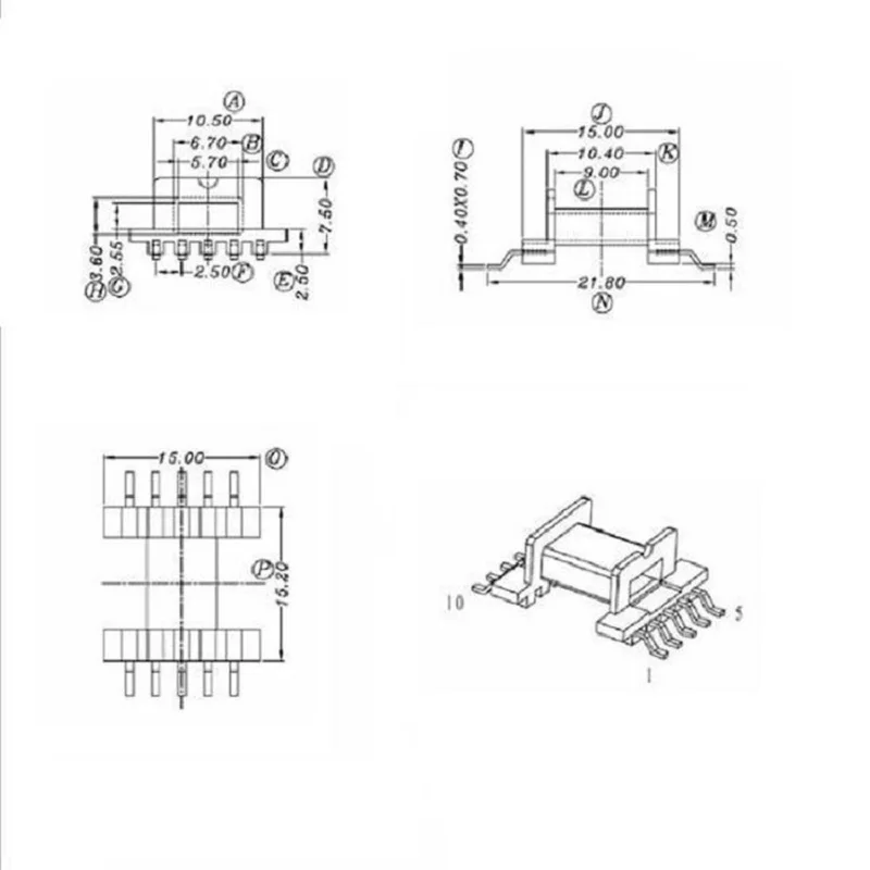 EFD15 ferrite core PC44 materital and bobbin Horizational SMD5+5pin