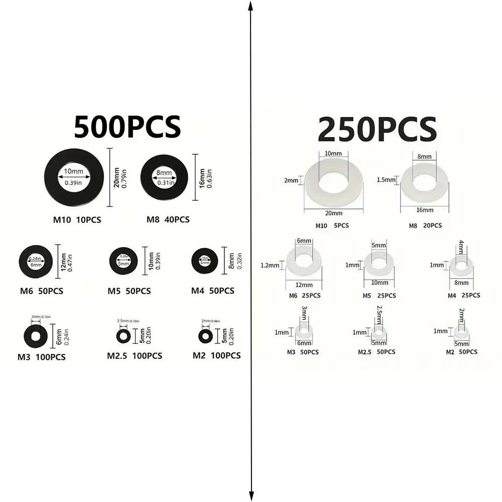 Picture 7: Black & White Flat Washers Flat Ring Waterproof Gaskets Assortment Kit Universal Rubber Material Sealing Gaskets