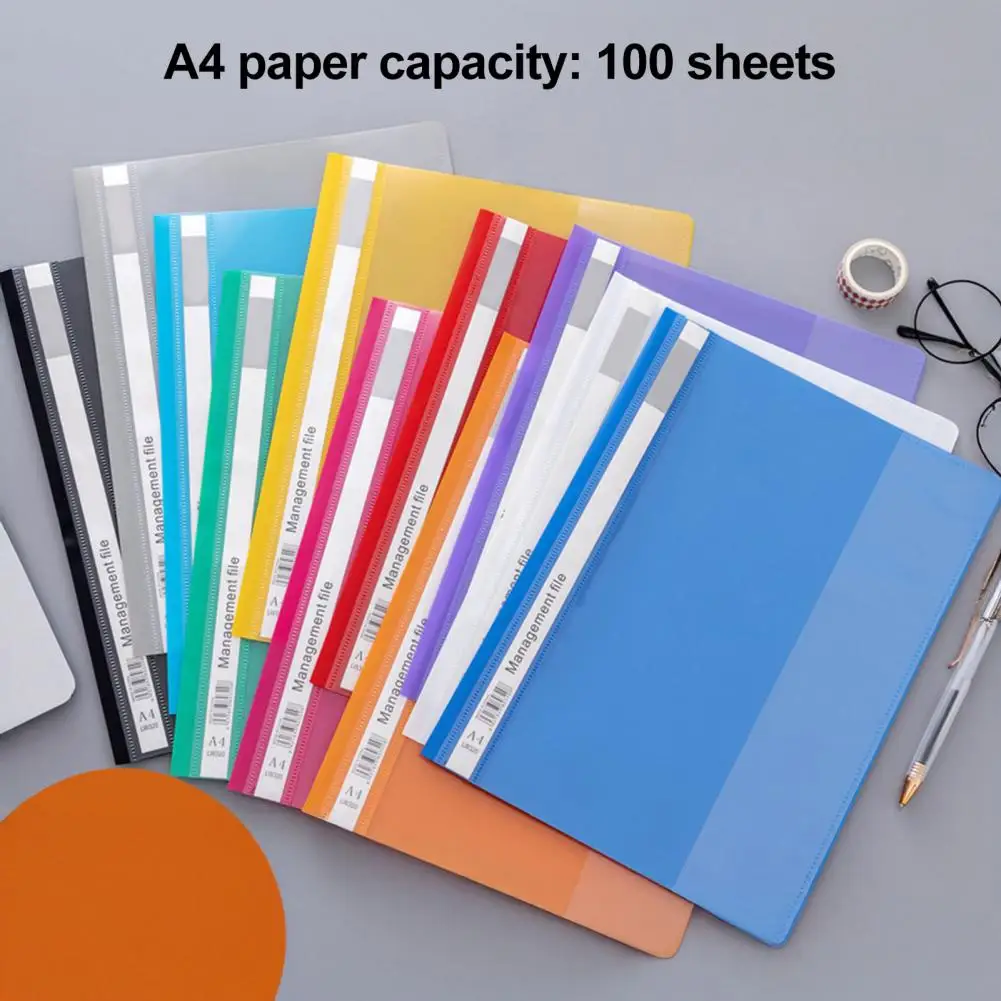 

12Pcs A4 Clear File Folders Punch-Hole Binders With Movable Index Cards Plastic Document Organizer Office School Supplies