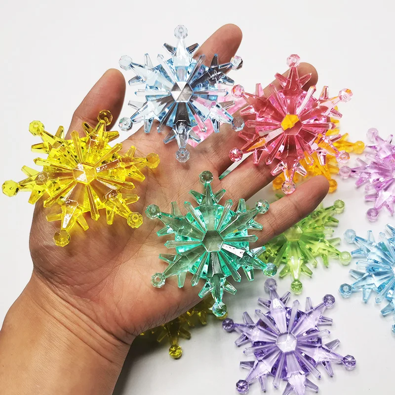 Camal 5PCS 73mm Fantasy Acrylic Snowflake Pendant 2 Holes Hanging Christmas Tree Ornament Children Amusement Park Toy Home Decor