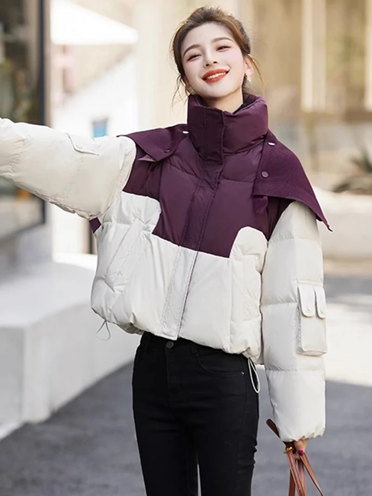 

Faionable ort down Cotton Jaet Women's Winter Warm Outerwear Color Blo Design Trendy Commute Sle Korean Loose Fit