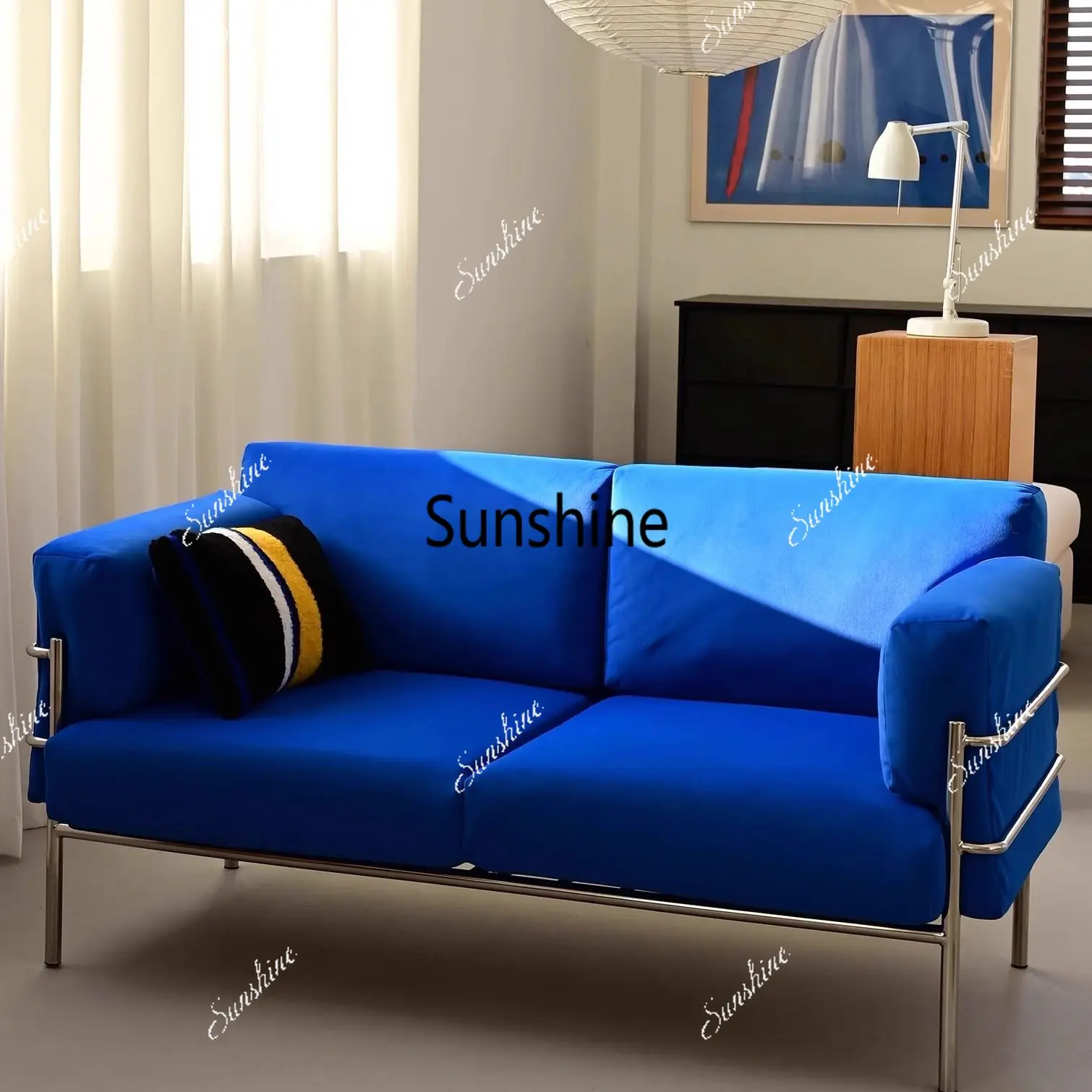 

Medieval style living room fabric double sofa small apartment metal frame sofa