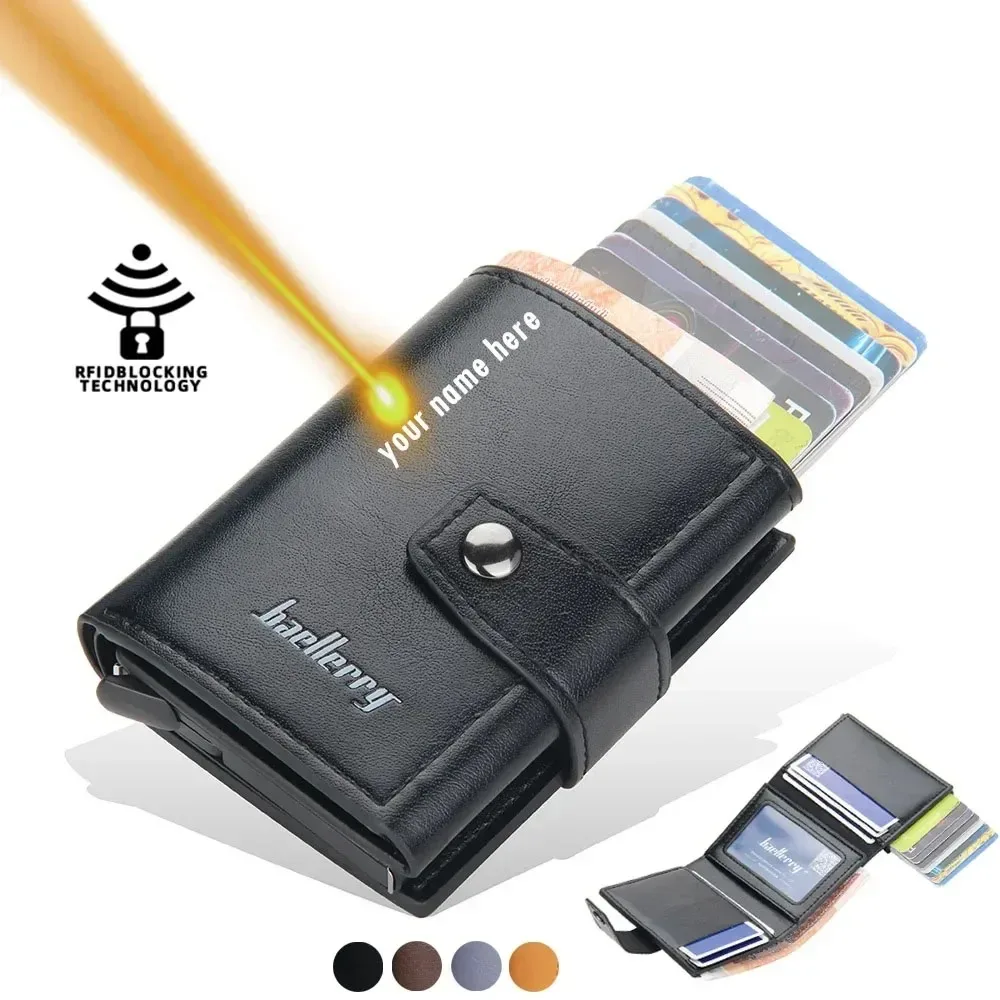

Men Unisex Business ANTI RFID Blocking Protection Men ID Credit Bank Card Holder Case Wallet PU Leather Metal Aluminum Purse