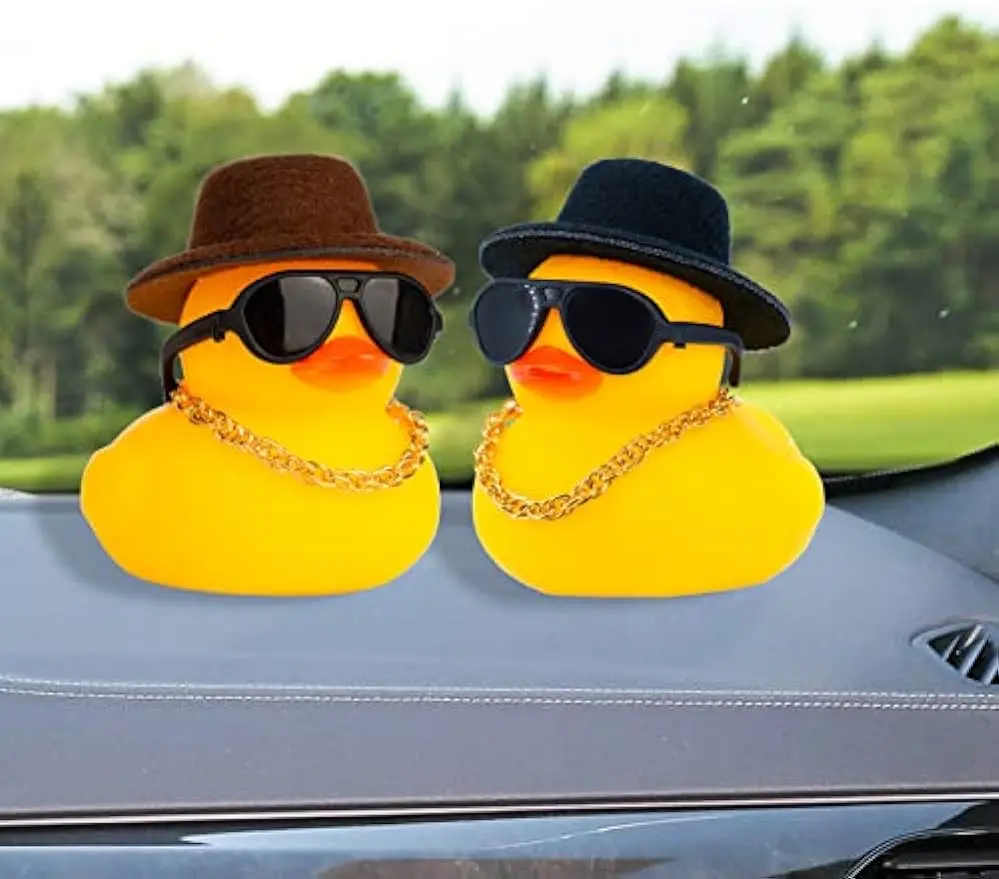 1pc Cute Car Rubber Duck Car Duck Decoration Dashboard with Cool Accessories Christmas Hat Sunglasses Scarf or Necklace