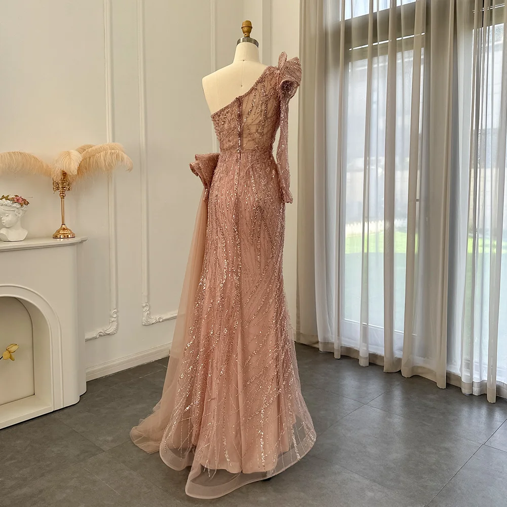 Sharon Said Luxury Dubai Fuchsia One Shoulder Evening Dresses Saudi Arab Side Slit Mermaid Formal Dress for Women Wedding SS360