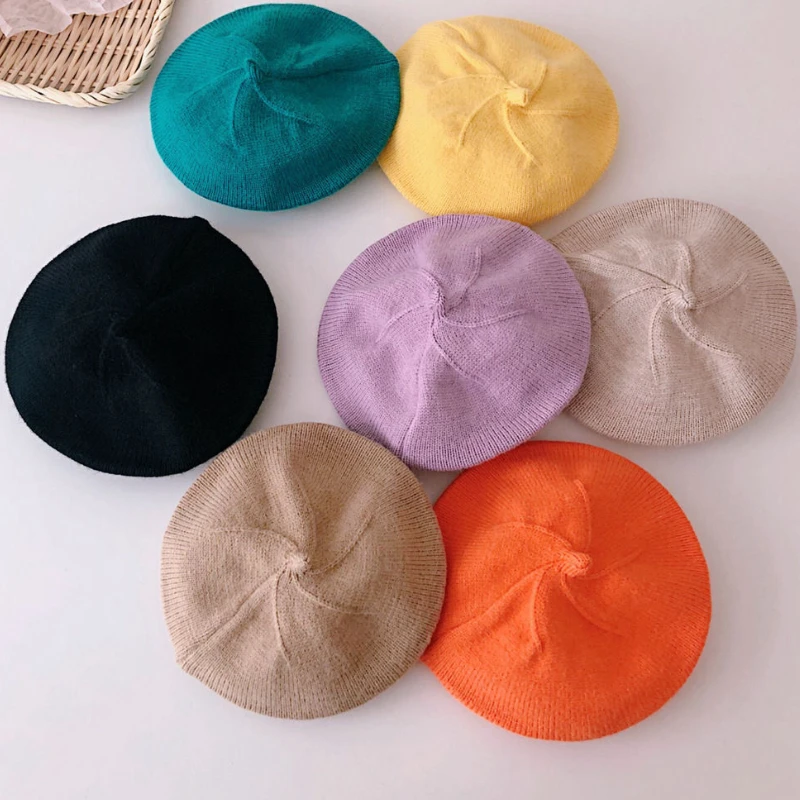 New Autumn Baby Hat Berets for Girls Vintage Soft Knitted Cap Kids Infant Girl Bonnets Beret Hats Boys Painter Hat Accessories