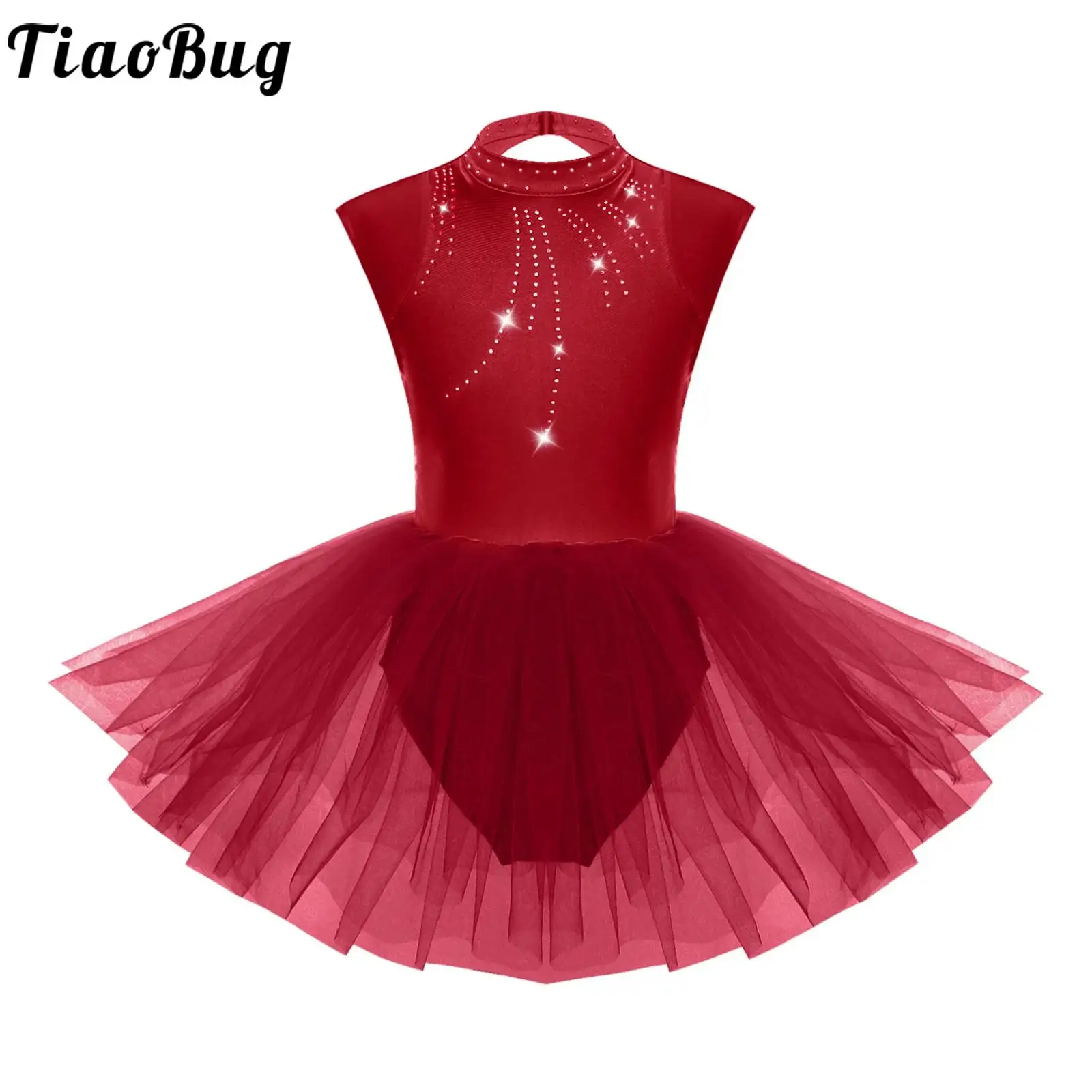 

Kids Girls Ballet Dance Tutu Sleeveless Shiny Rhinestones Leotards Dress Ballerina Gymnastics Skating Performance Dancewear